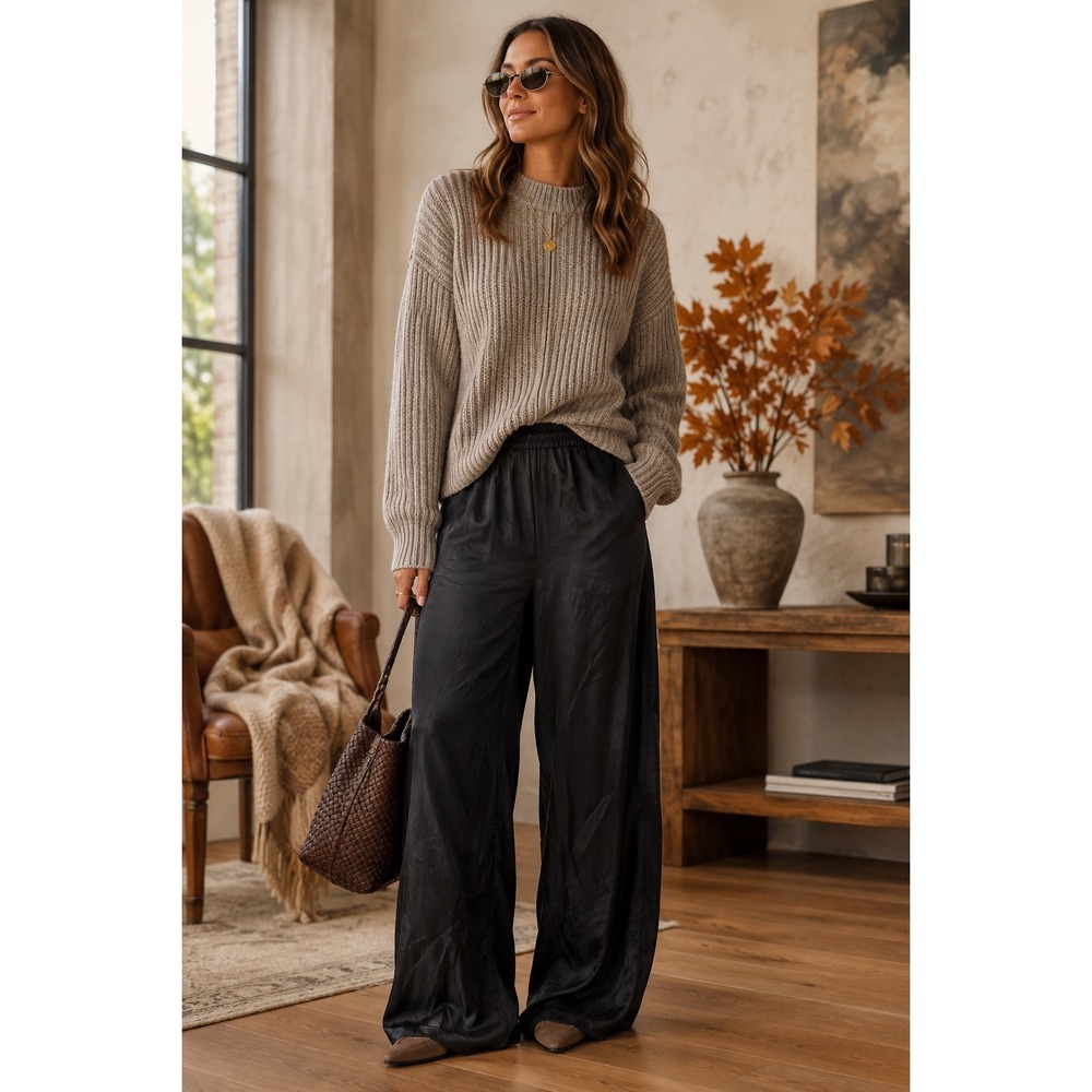 Athleta Calm Cool Pants Women's Extra Large Black Cupro Wide Leg Travel Lounge